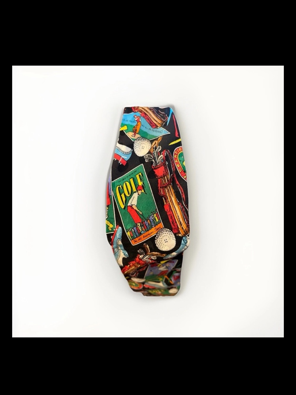 Novelty Golf-Themed Necktie in Black with Multicolor Prints